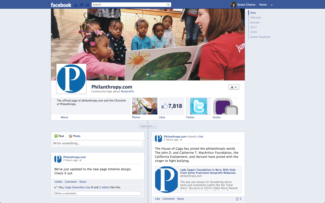 Facebook Timeline Page for The Chronicle of Philanthropy's